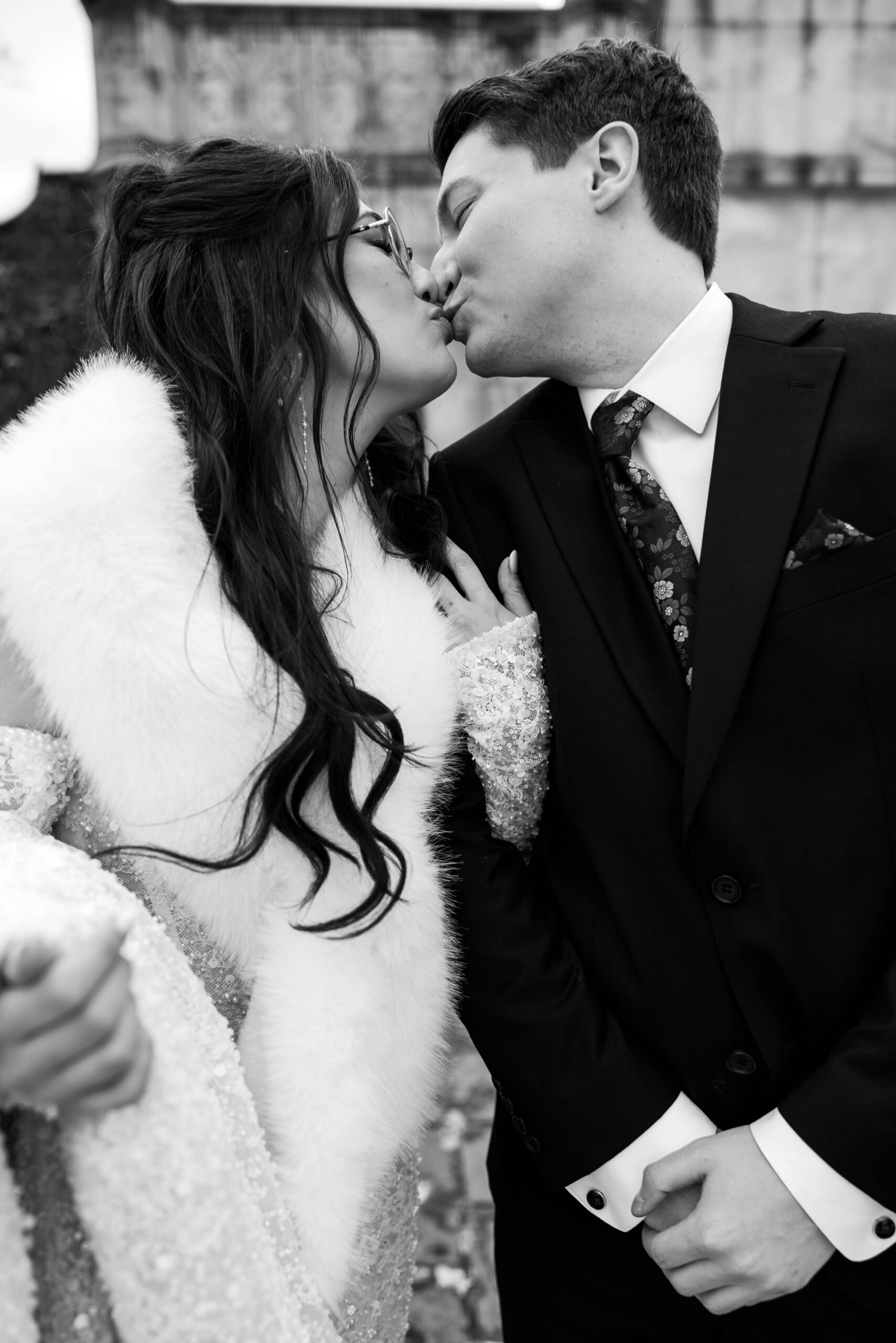 first look winter wedding snowy couples portraits