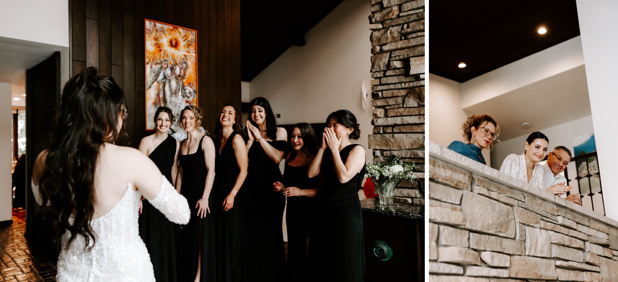 first look with bridesmaids