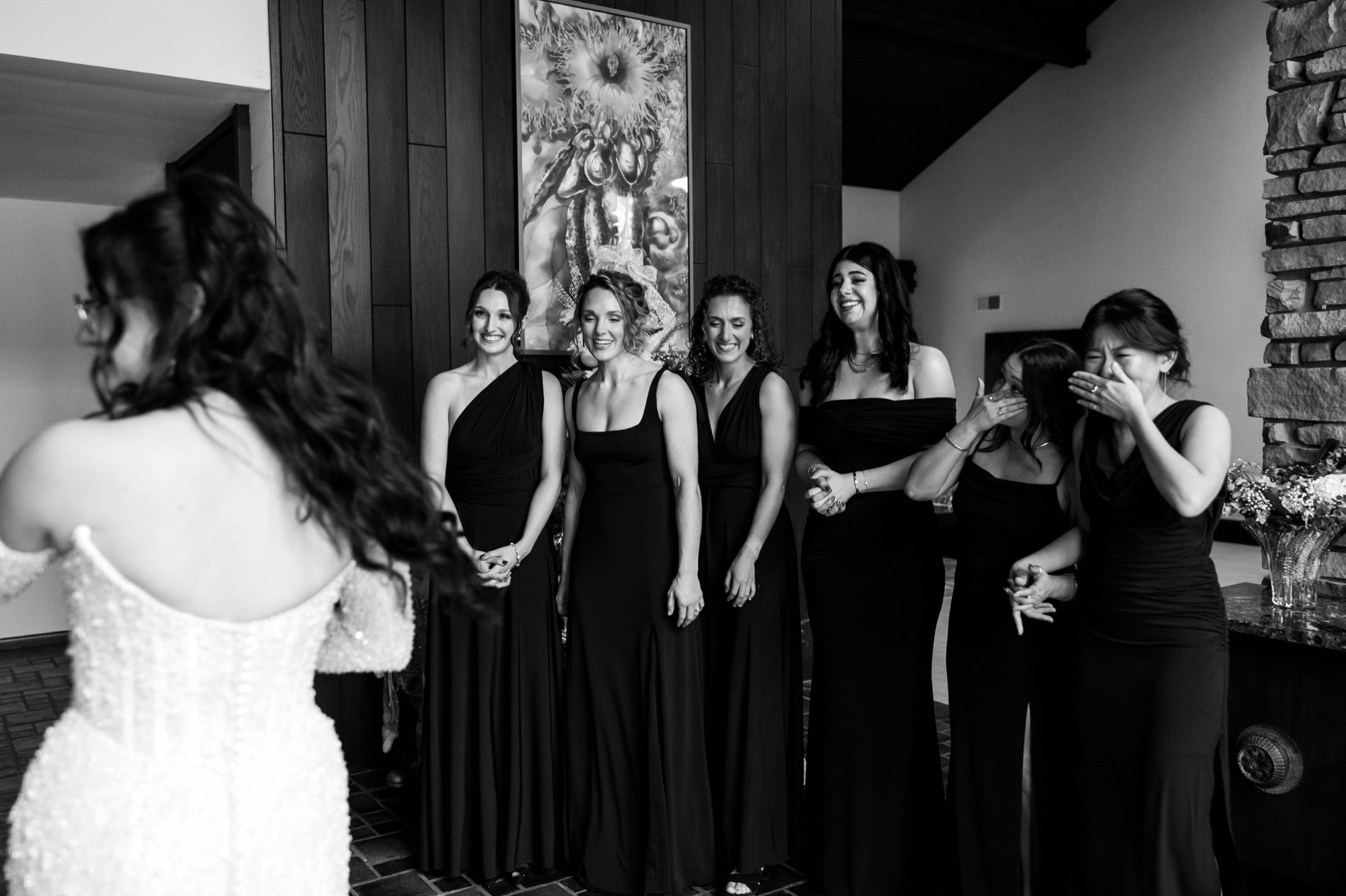 first look with bridesmaids