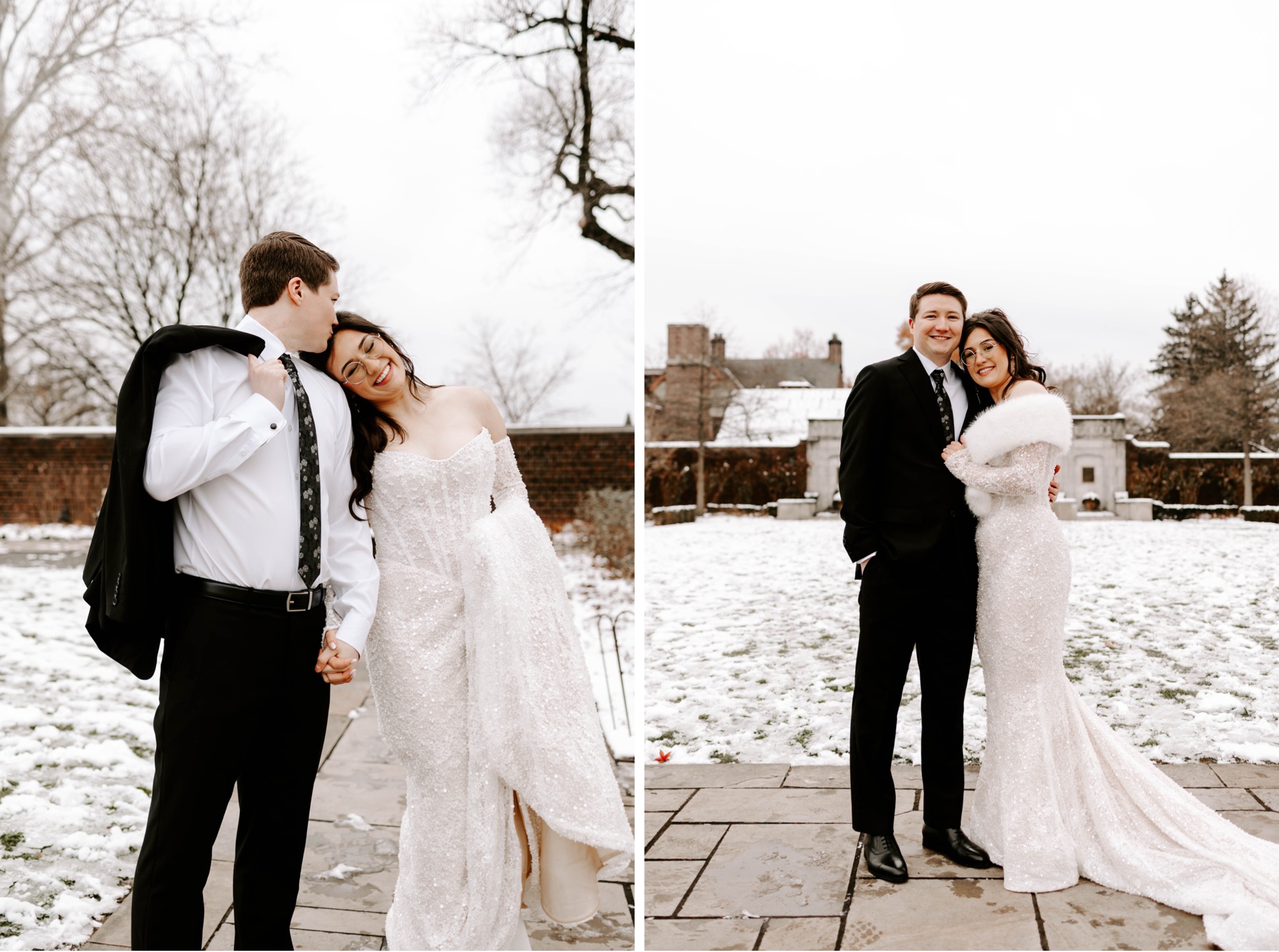 design ideas for winter wedding; wedding gown with detatchable sleeves