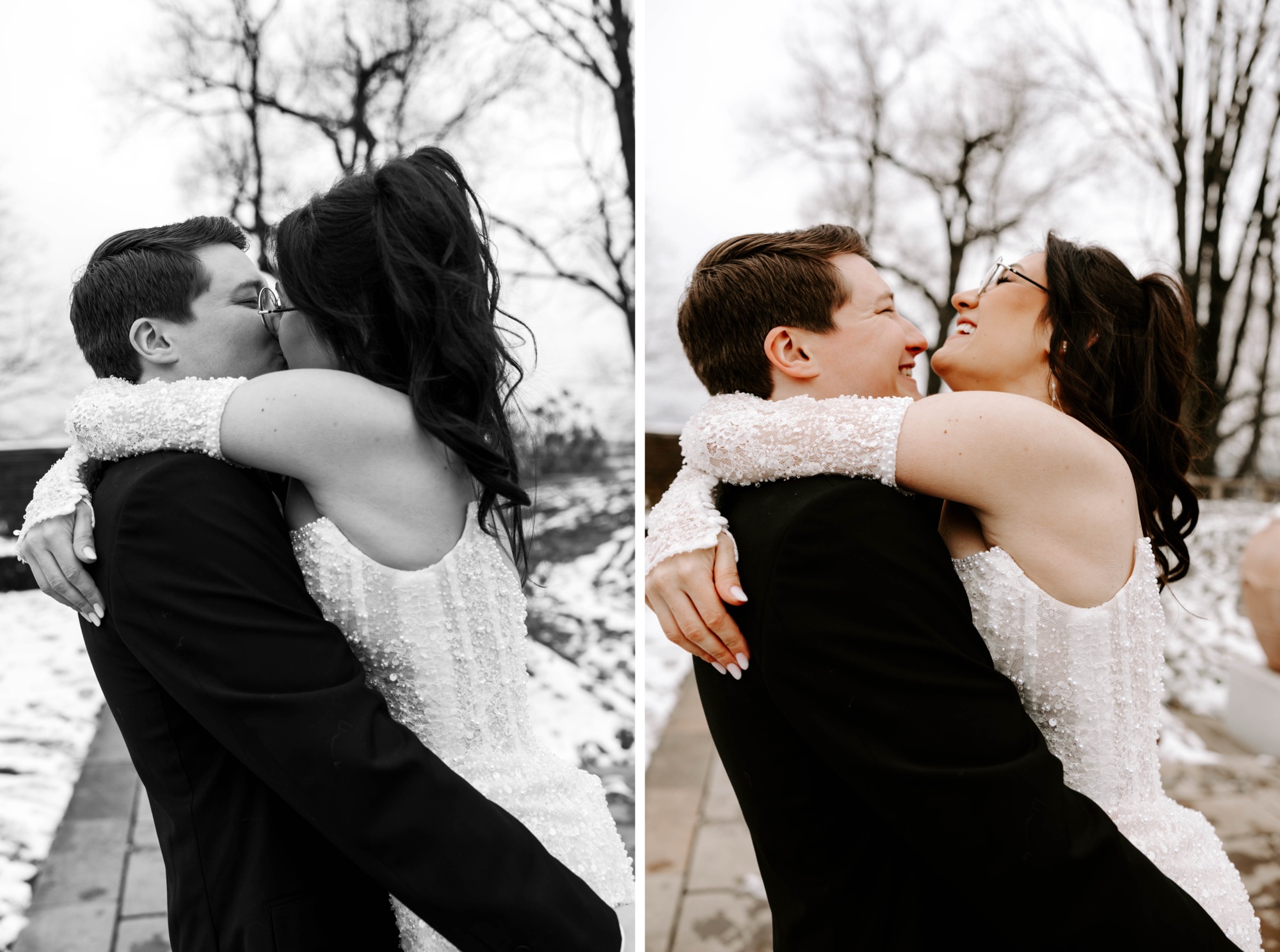 design ideas for winter wedding; wedding gown with detatchable sleeves