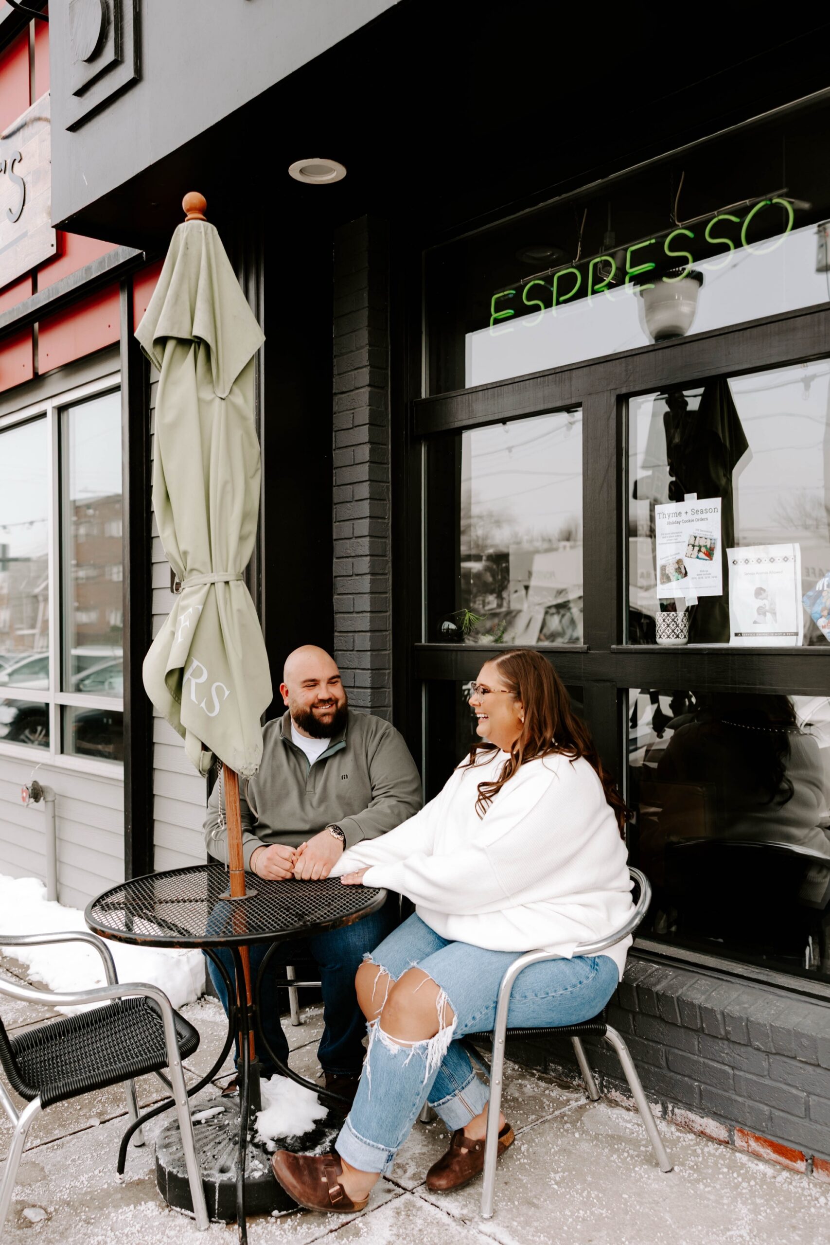 historic downtown coffee shop engagement photos