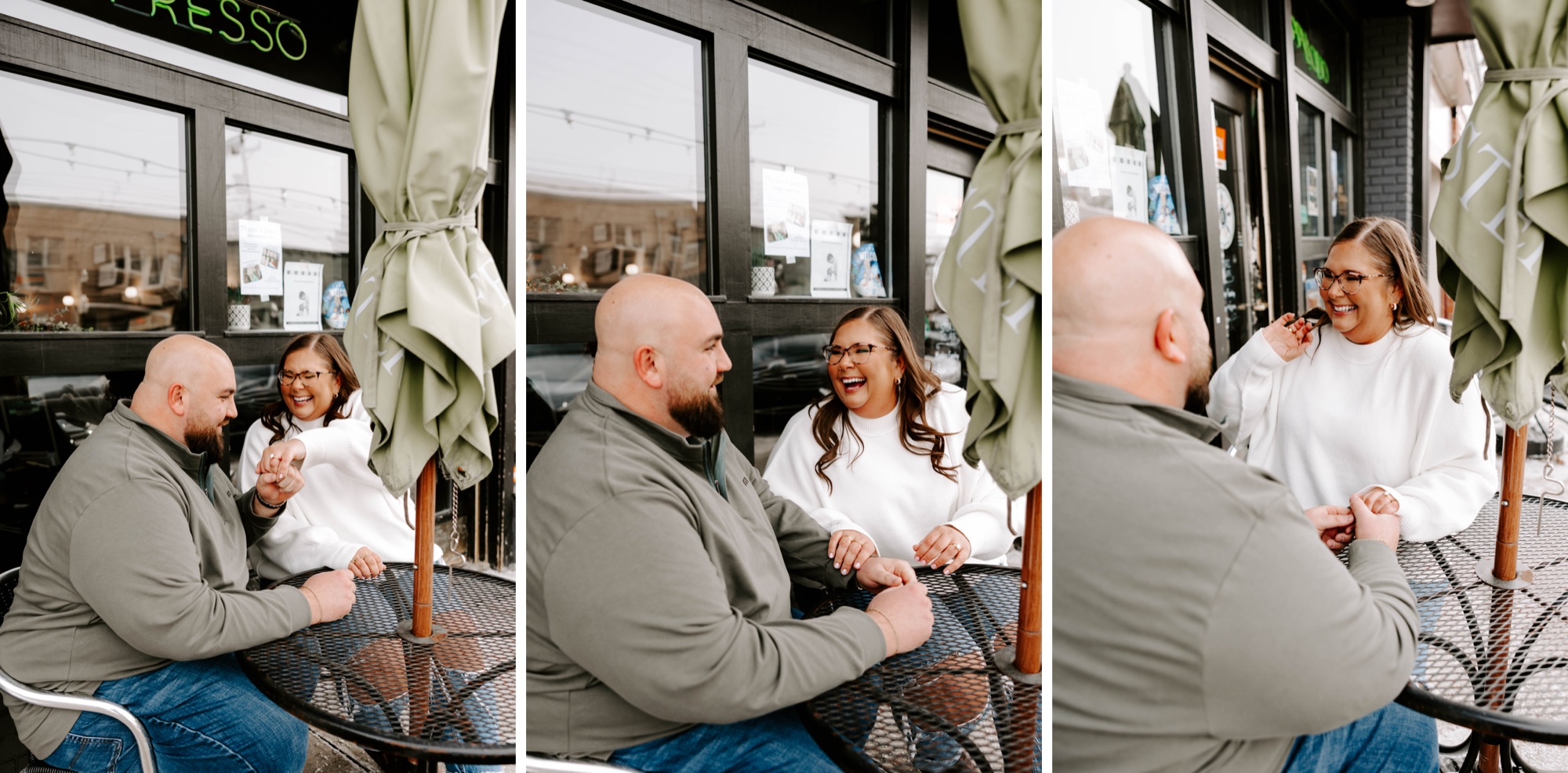 historic downtown coffee shop engagement photos