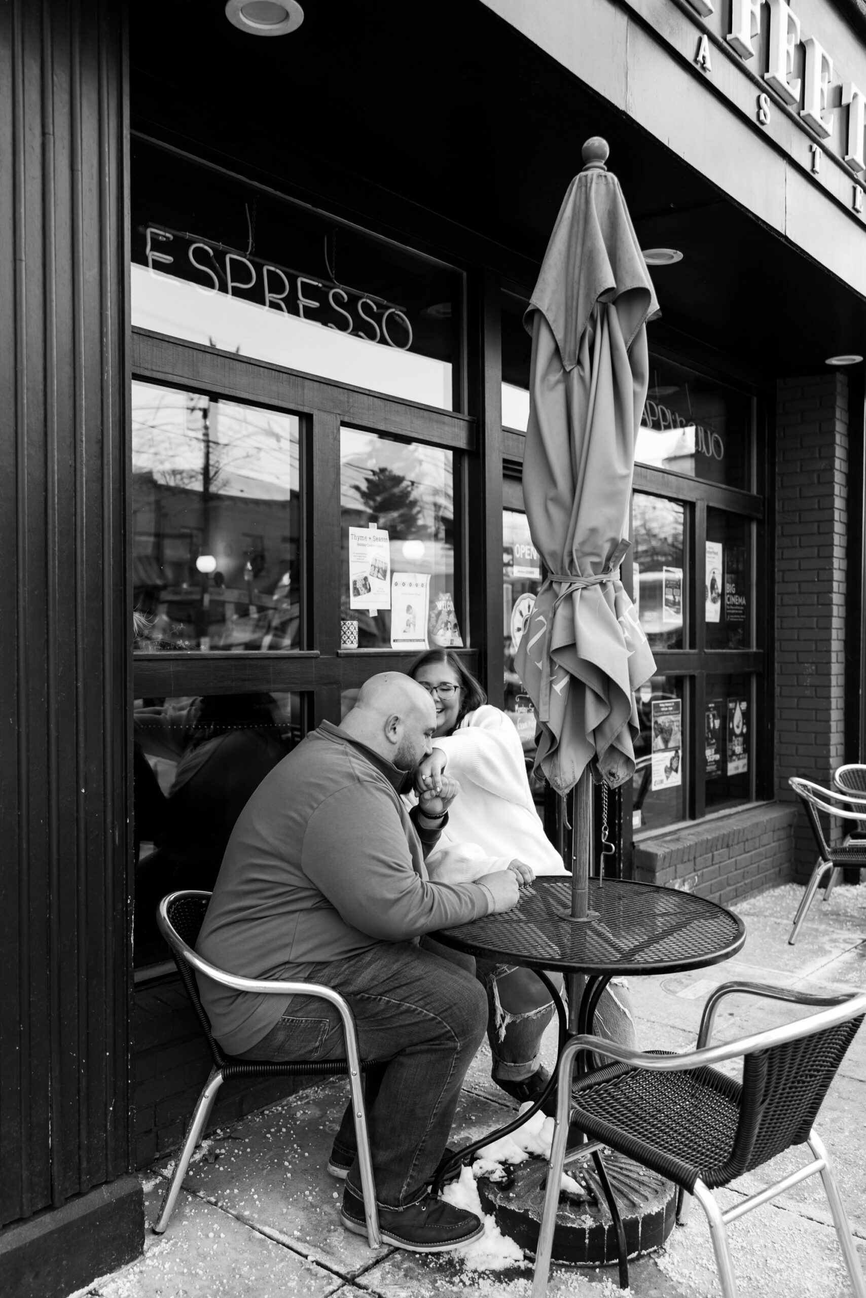 historic downtown coffee shop engagement photos