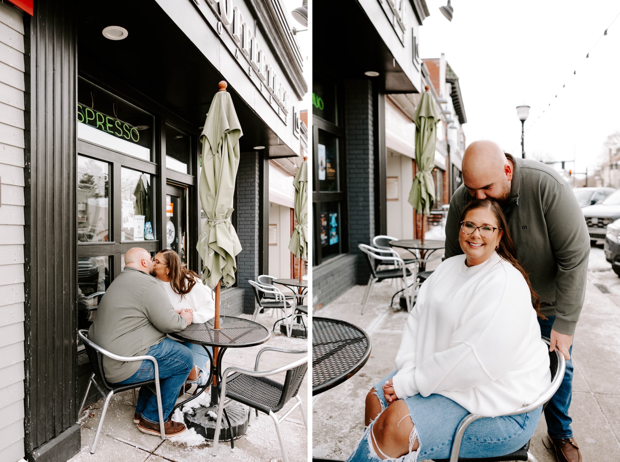 historic downtown coffee shop engagement photos