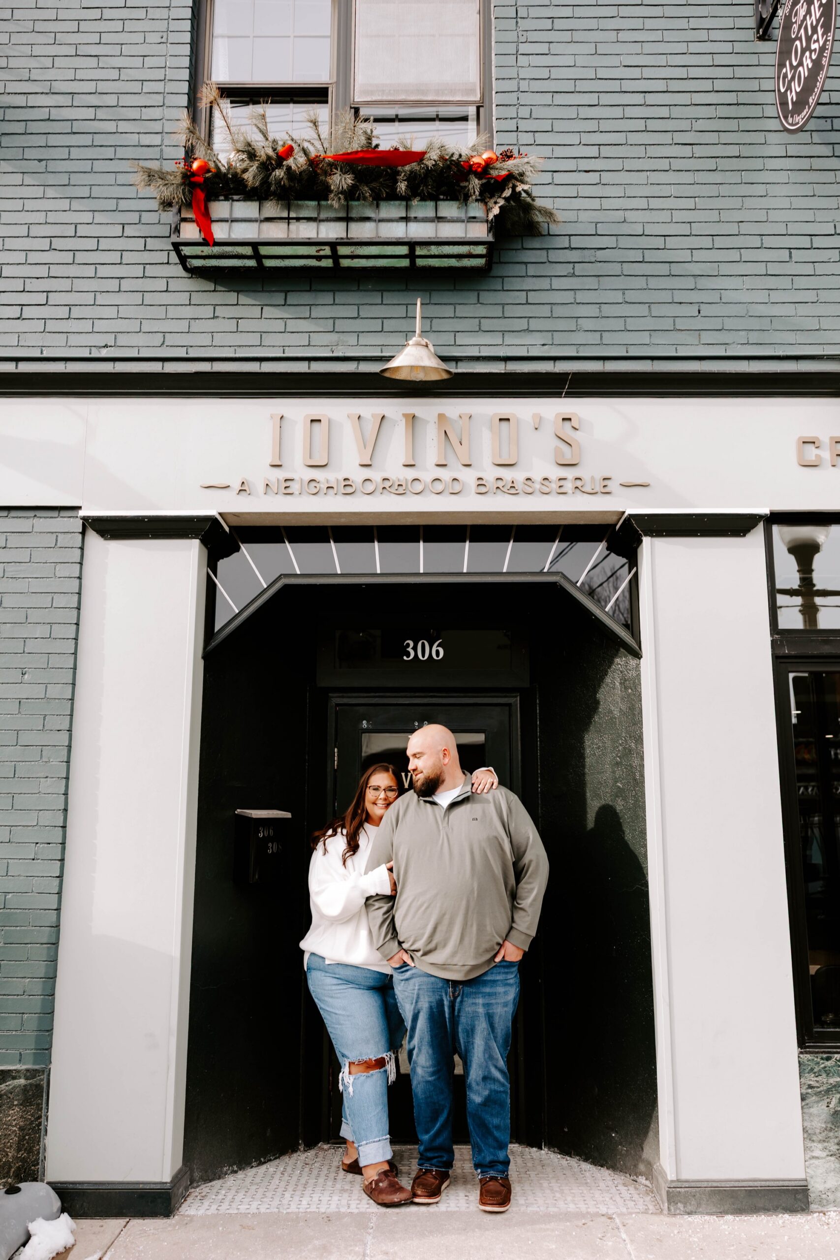 Iovino's Neighborhood Brasserie pittsburgh storefront engagement photos