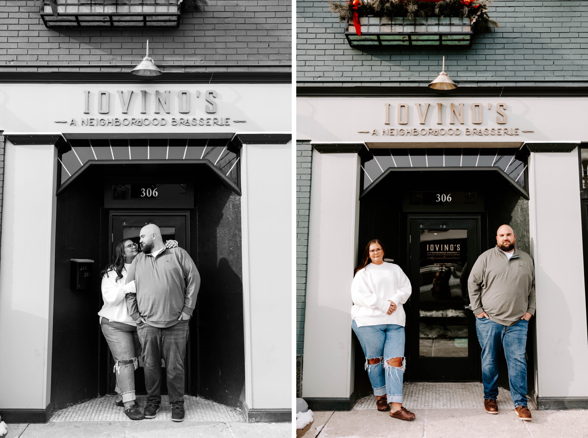 Iovino's Neighborhood Brasserie pittsburgh storefront engagement photos