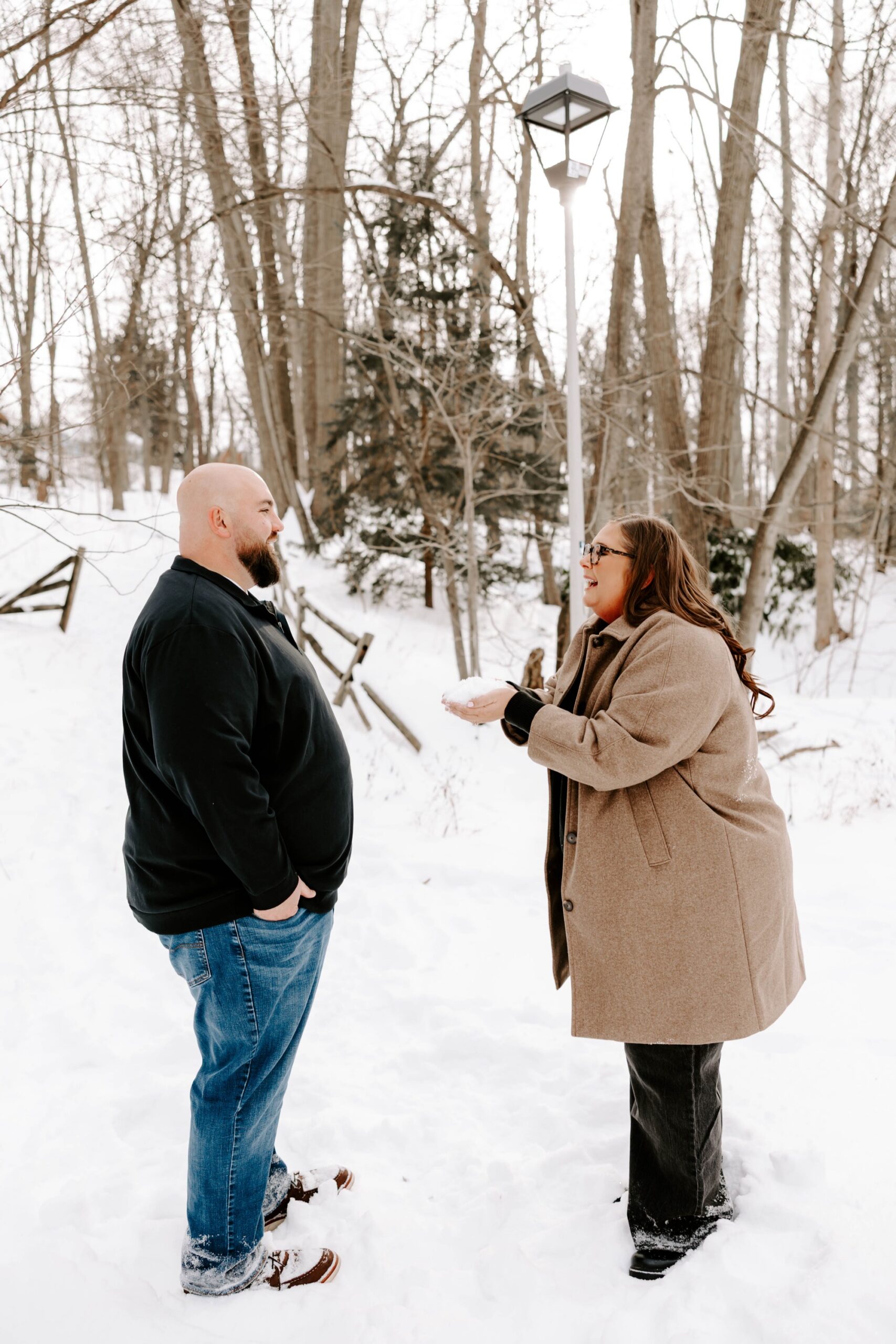 cute snowball engagement photos