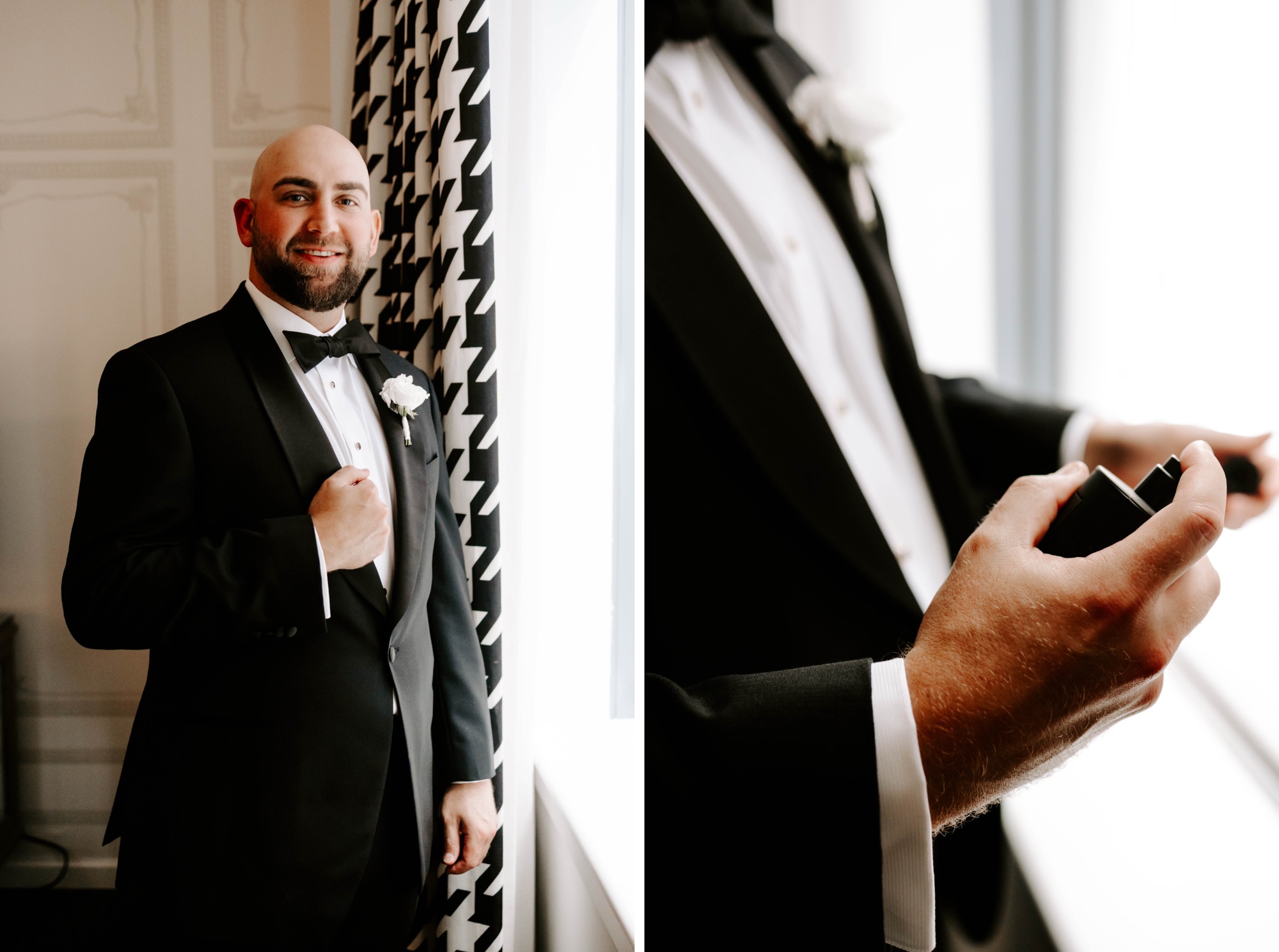 wedding detail shots; groom getting ready