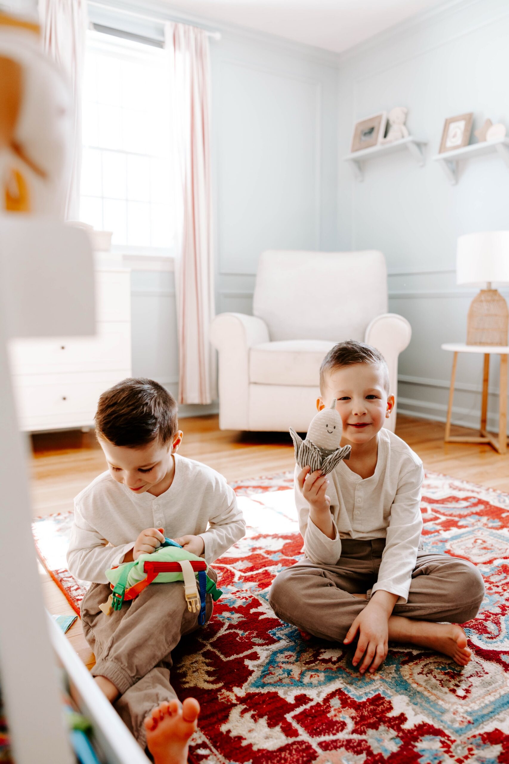 brothers playing during in-home newborn session