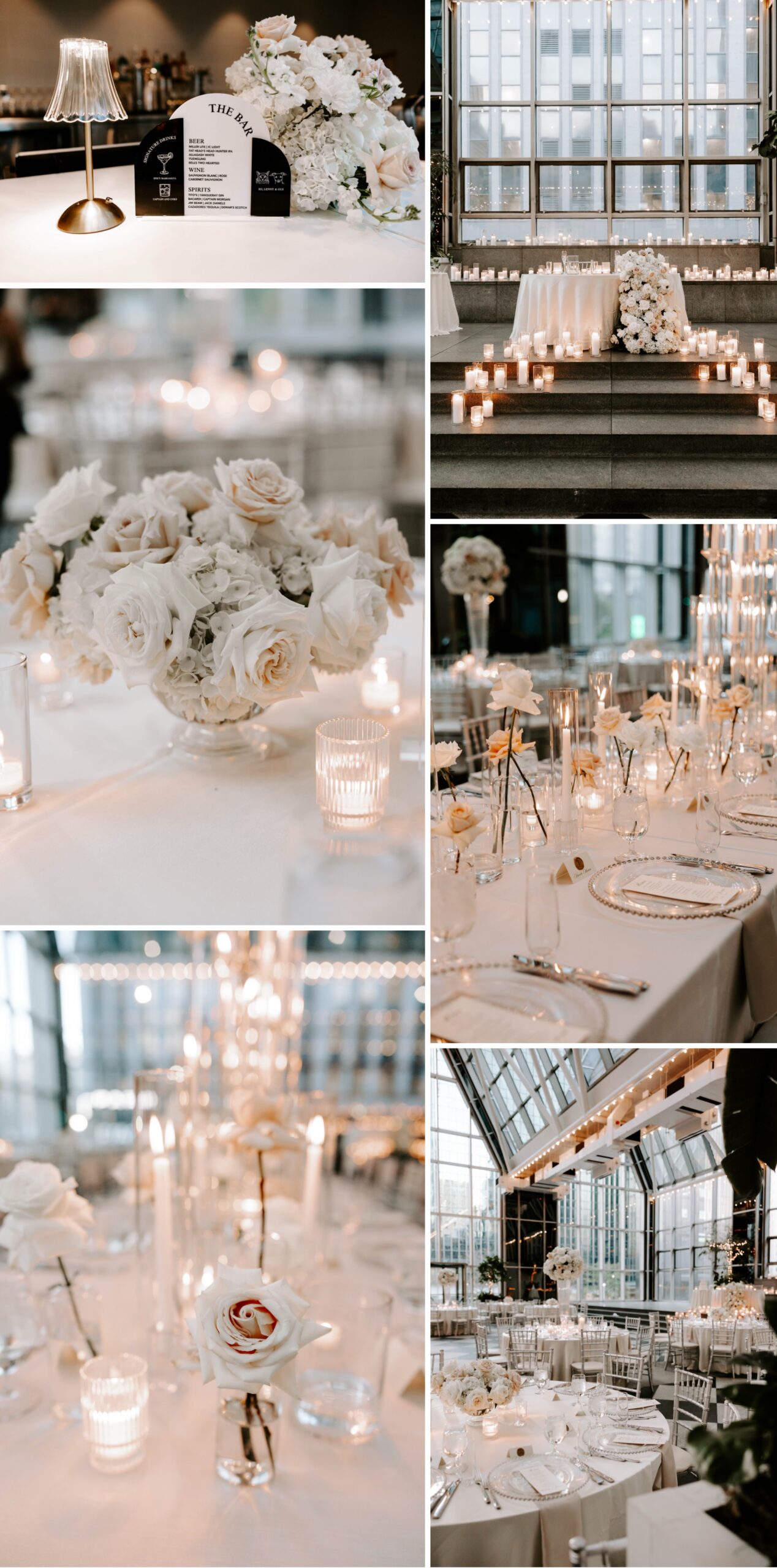 minimalist elegant candlelit wedding reception at The Wintergarden at PPG Place