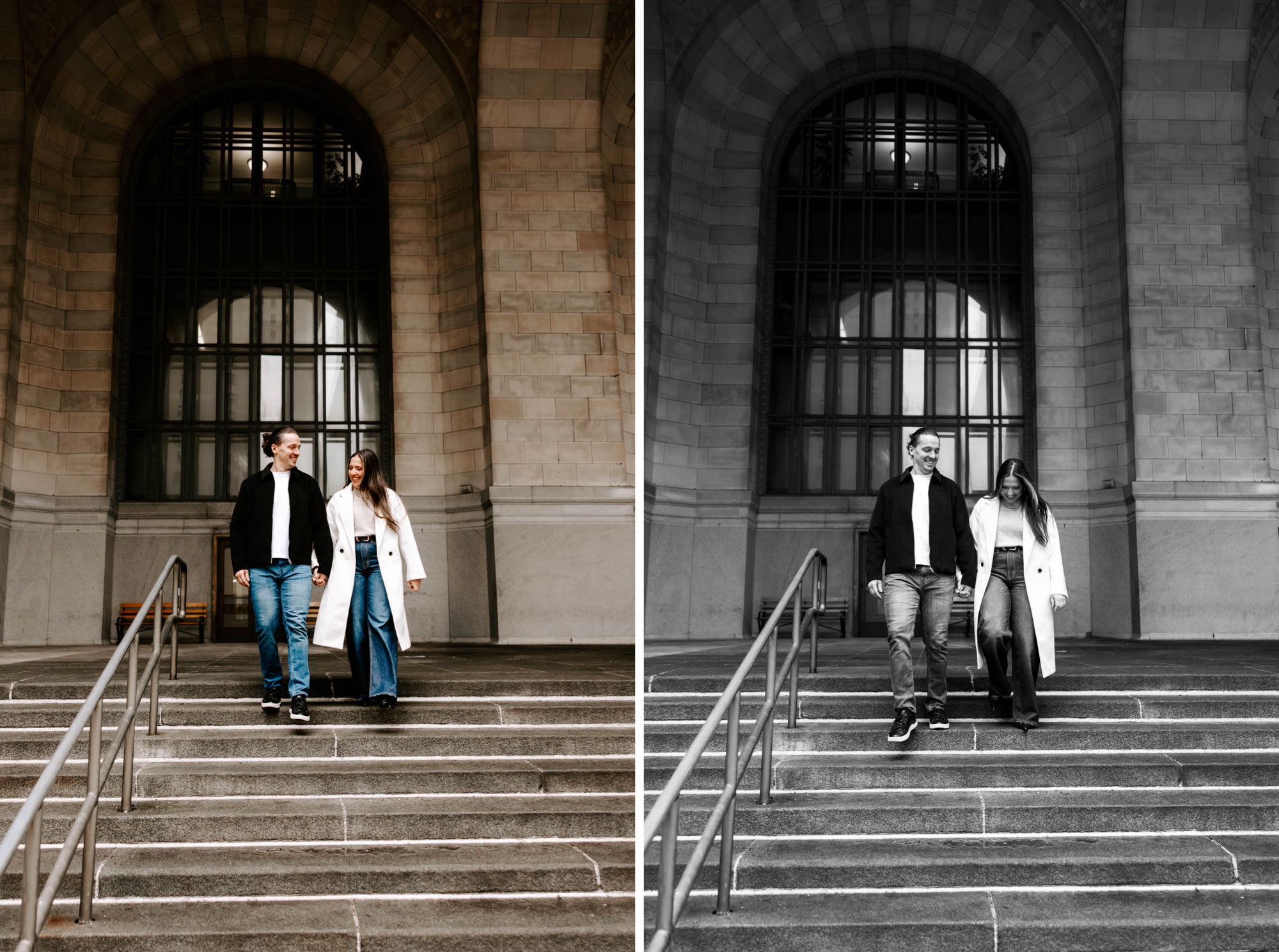 winter outdoor engagement session in downtown Pittsburgh